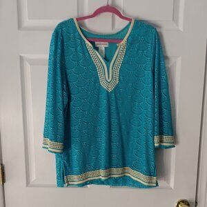 Alfred Dunner Women's Torquoise Crocheted Top Size Large